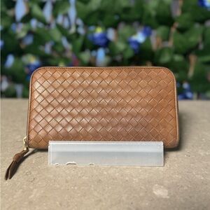 Bottega Veneta Brown Intrecciato Leather Zip Around Wallet